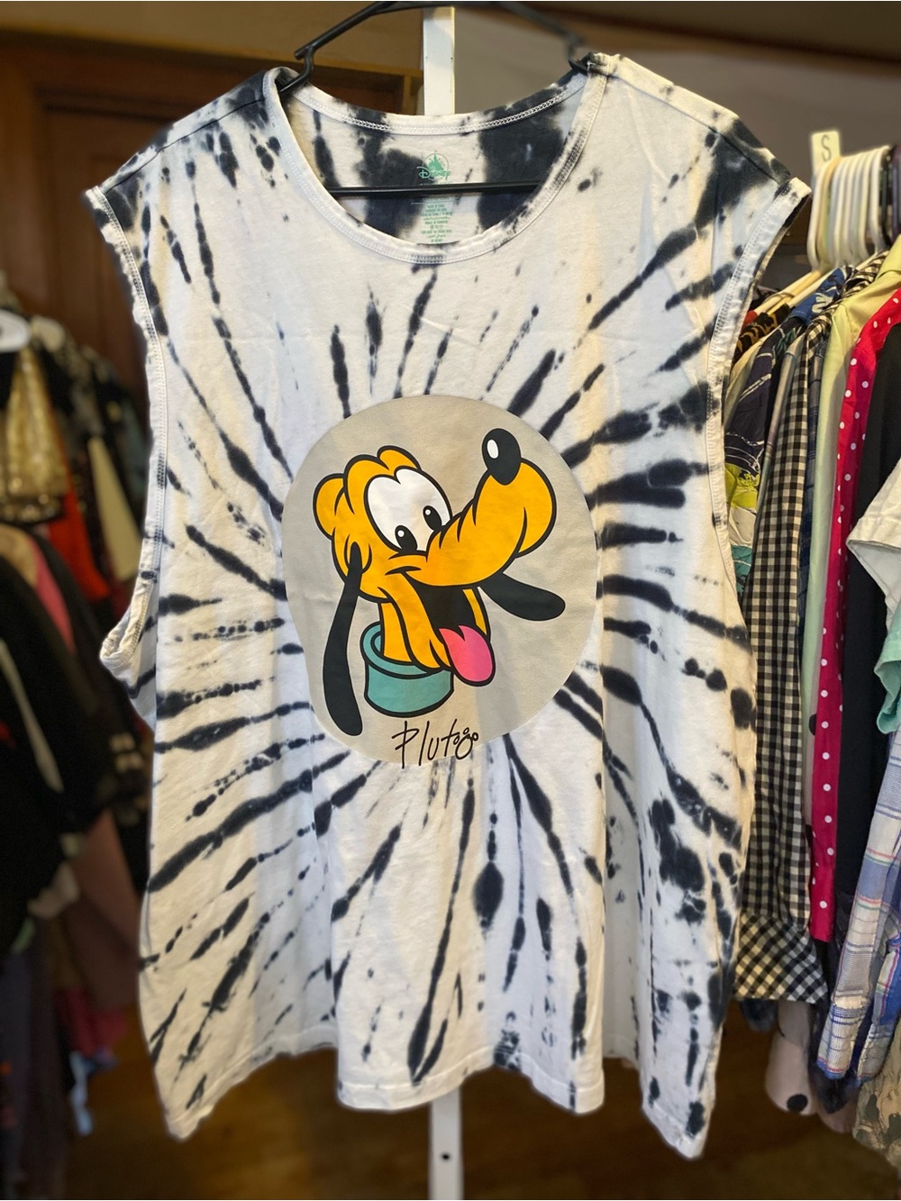 Disney Tie-Dye Pluto Graphic Tank Top - Black, White & Yellow